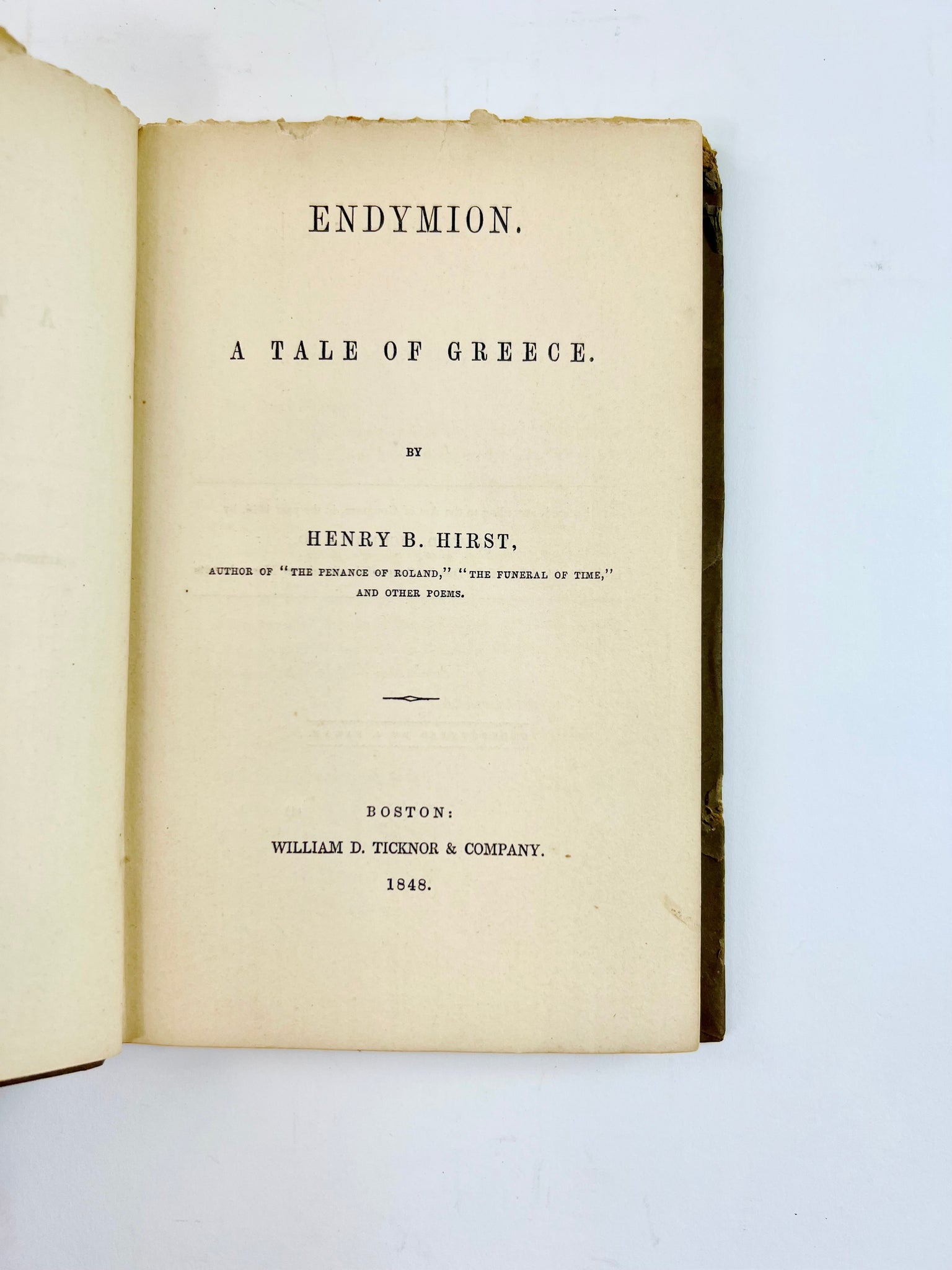 HIRST, Henry Beck. Endymion. A Tale of Greece.