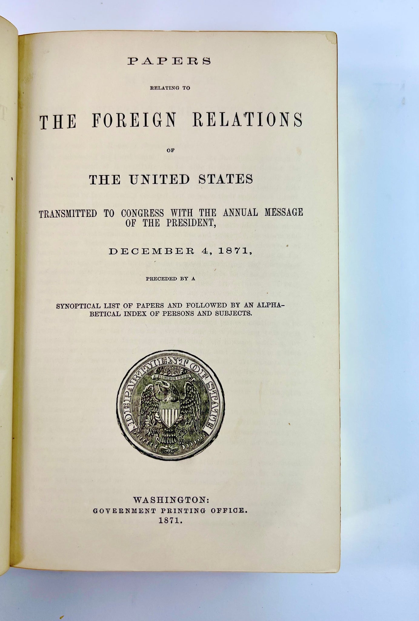 FISH, Hamilton. Papers Relating to the Foreign Relations of the United States.