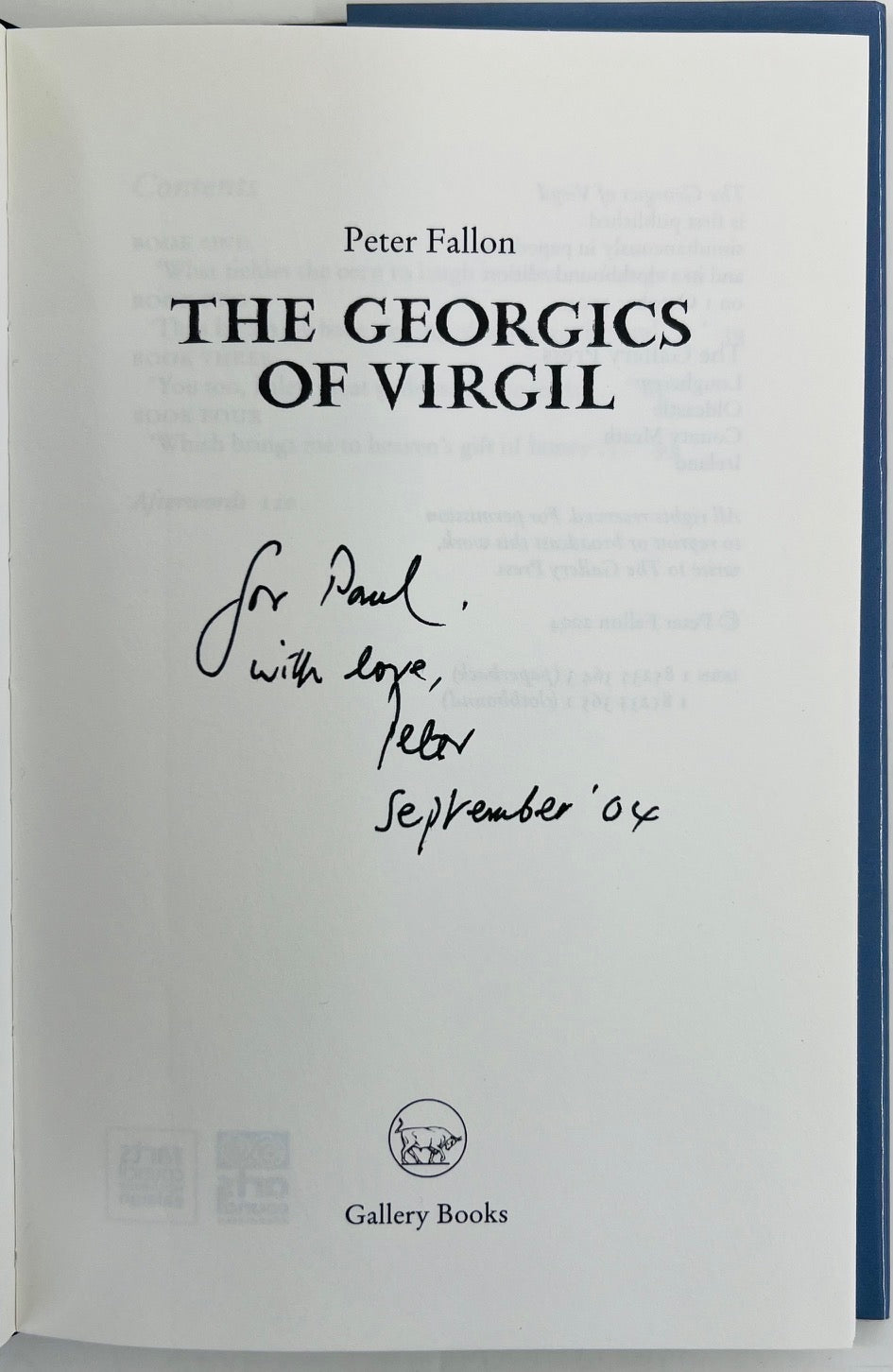 Peter Straley Fallon FALLON, Peter (Translator). The Georgics of Virgil. – Glenn Horowitz ...