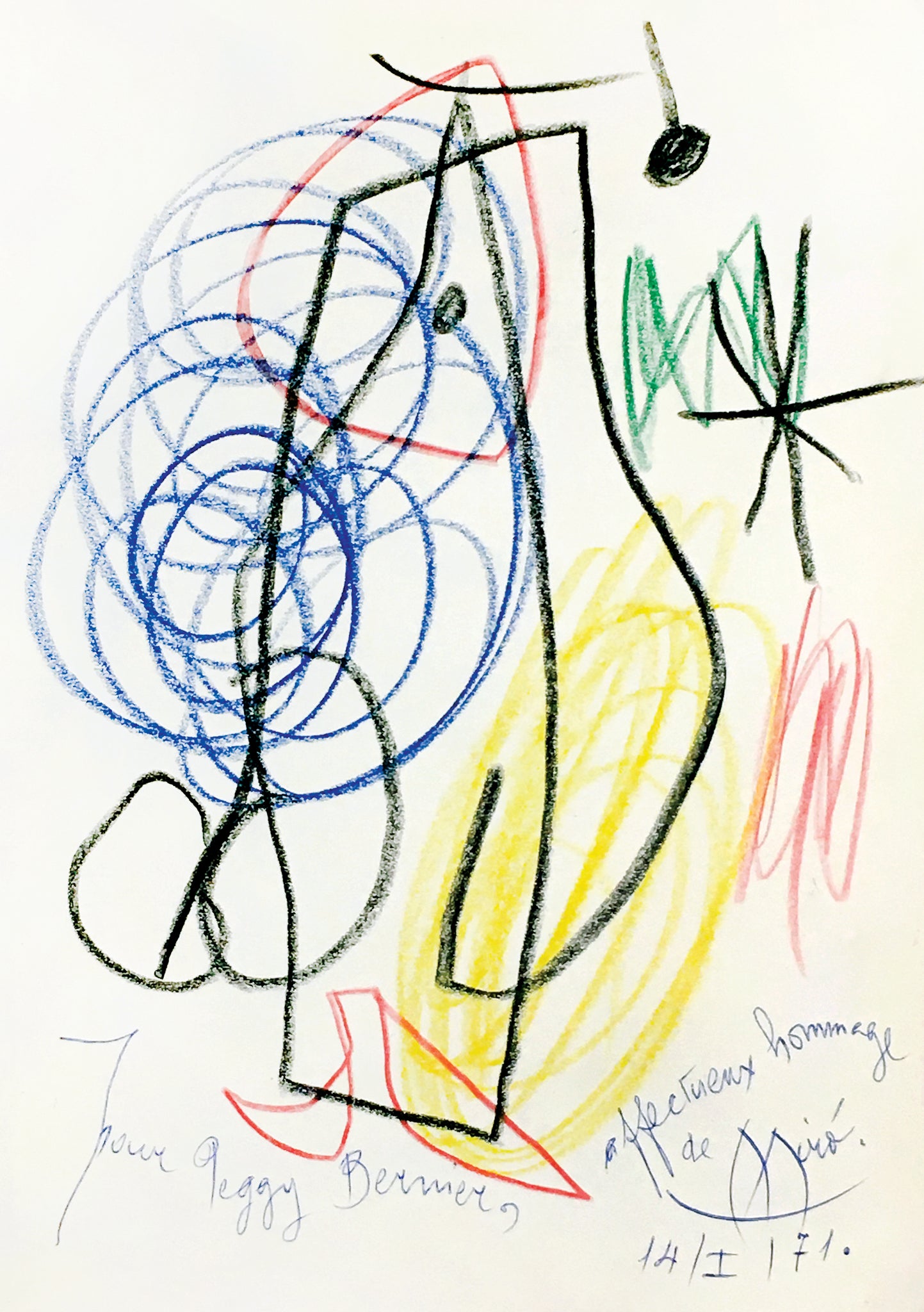 An Original Joan Miró Drawing, Created for and Inscribed to Rosamond Bernier